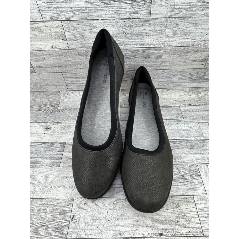 Clarks Cloudsteppers Ayla Low Black Snakeskin Texture Flats Women Sz 11M